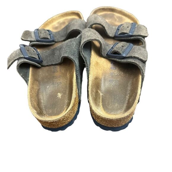 Birkenstock Germany Arizona Blue Suede Leather Slip On Slide Cork Sandal Size 38 - Picture 2 of 10